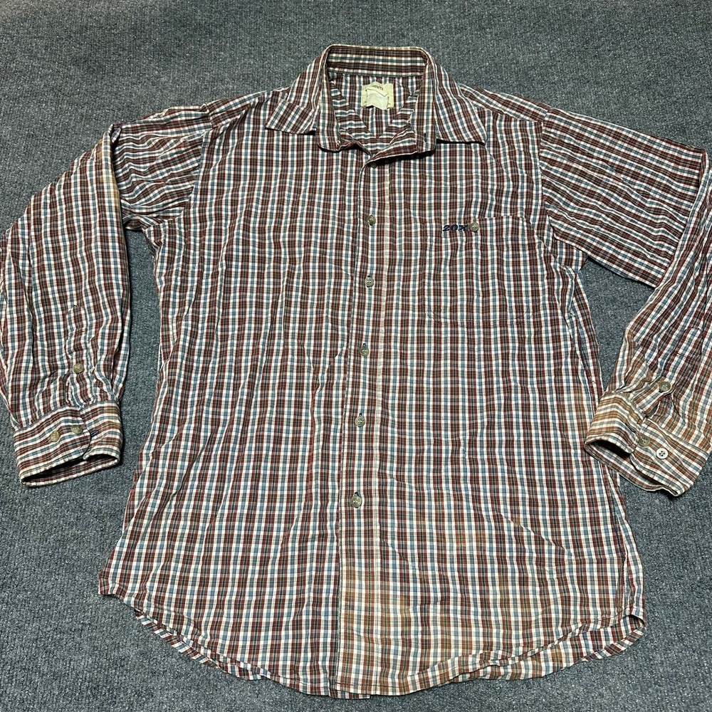 Wrangler‎ 20X Mens Large Long Sleeve Plaid Button Up Western Shirt Brown Blue